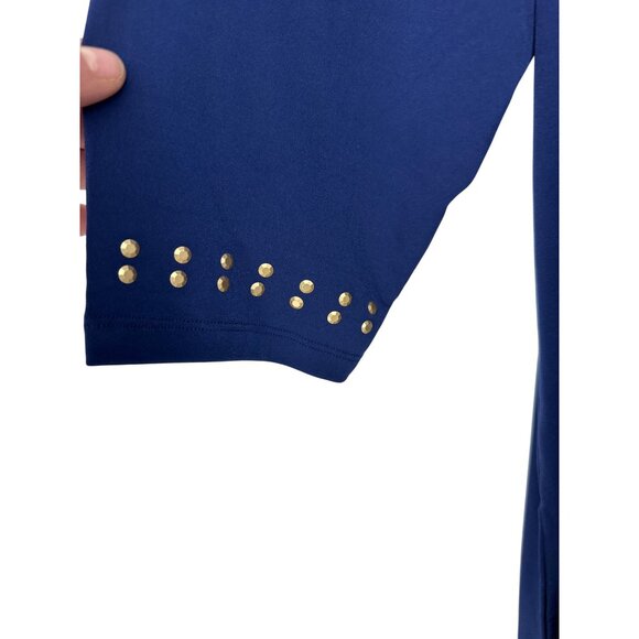 Susan Graver Blue Long Sleeve Tunic W/ Gold Stud Accents On Hem & Sleeves Sz 2X - Picture 3 of 10